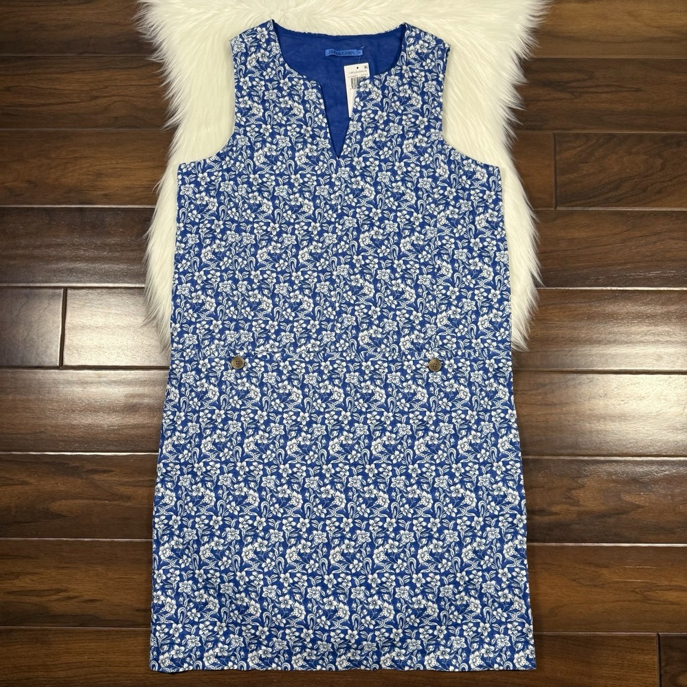 J. McLaughlin Women's Size Medium Blue Floral Sleeveless Rue‎ Linen Dress $218